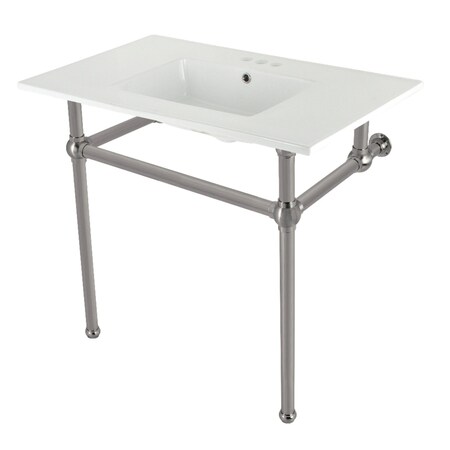Kingston Brass 37 Console Sink with Brass Legs 8Inch, 3 Hole, WhiteBrushed Nickel KVBH37227W4BN